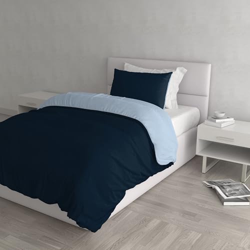 Natural Colour Duvet Cover Set, Dark blue/Light blue, Small double