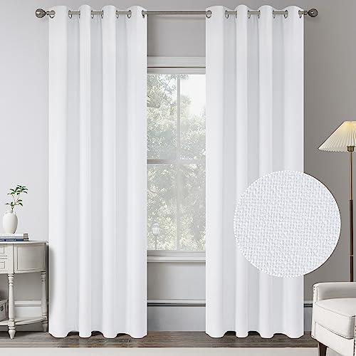 Pure White 100% Blackout Linen Curtains 102 Inches Long 2 Panels for Villa Living Room,Modern Farmhouse Full Black Out Room Darkening Thermal Insulated Window Curtain Panels W50 x L102 Inch Length
