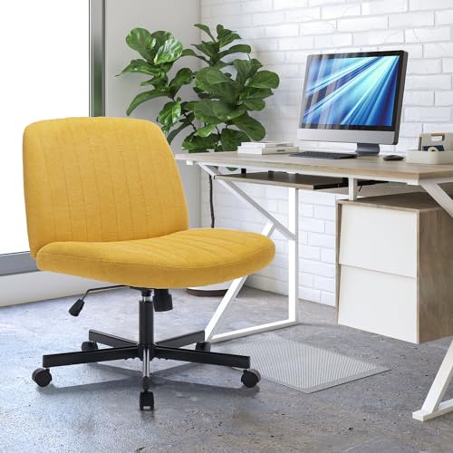 COLAMY Wide Office Chair, Padded Armless Task VanityChair Swivel Home Office Desk Chair 115°Rocking Mid Back Ergonomic Computer Chair for Home Working, Make Up, Gaming (With Wheels, Yellow)
