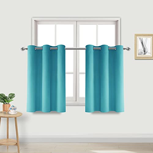 DWCN Blackout Curtains - Room Darkening Thermal Insulated Bedroom Curtain - 42 x 36 Inches Long, Set of 2 Window Curtain Panels, Turquoise