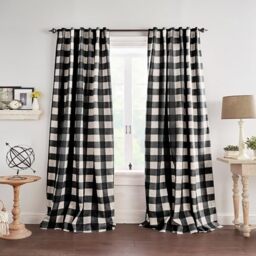 "Elrene Home Fashions Farmhouse Living Grainger Buffalo-Check Blackout Window Curtain, Living Room and Bedroom Drape with Rod Pocket Tabs, 52"" x 95"", Black, 1 Panel"