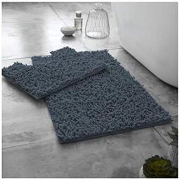 GC GAVENO CAVAILIA Soft Bath Mat Sets For Bathroom - 2 Piece Bath Mat Non Slip Back - Highly Water Absorbent & Fast Drying 100% Microfiber Chenille Toilet Rug with Pedestal Mat - Dark Grey