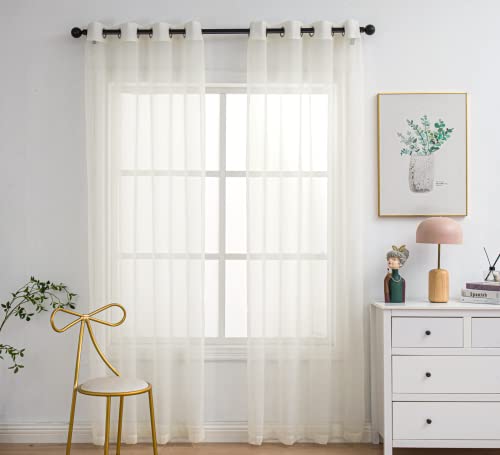 PI Sheer Curtains Panels Ring Top Airy Voile Window Draperies for Dining Room 2 Panels (W52 X L90, Butter)