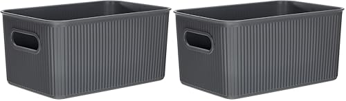 TATAY Storage Box Baobab, 5L Capacity, Polypropylene, BPA free, Anthracite Grey. Measures 18.1 x 27.2 x 13 cm (Pack of 2)