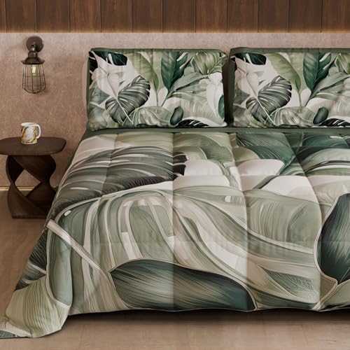 PETTI Artigiani Italiani - Winter Quilt, Winter Duvet, Double Sided Quilt, Solid Colour and Digital Floral Print 25 4, 100% Microfibre, Made in Italy