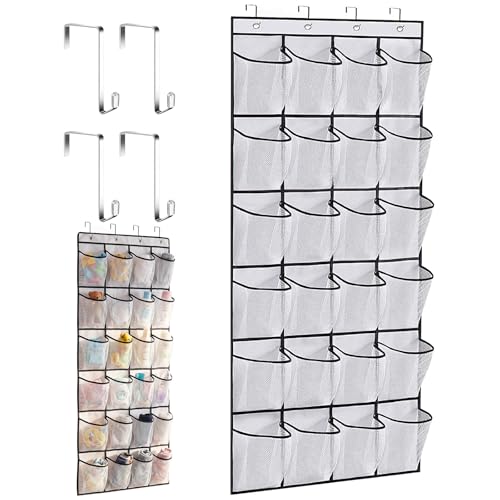 Admygo Over The Door Shoe Organizer, 24 Large Mesh Pockets Hanging Shoe Storage, Over Door Shoe Rack for Closet Bedroom Bathroom (White)
