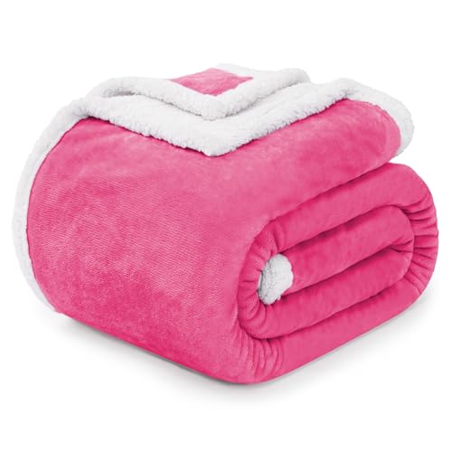 "BEAUTEX Sherpa Fleece Throw Blankets Soft Fluffy Flannel Plush Cozy - Fuzzy Pink Cuddle Blanket for Couch, Bed, Sofa, Adults (50"" x 60"", Pink)"