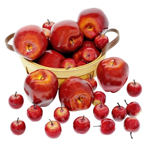 BigOtters Artificial Apples, 30PCS Fake Fruits Red Apples Dark Red Apple Lifelike Simulation for Home House Kitchen Table Basket Photography Party Decoration