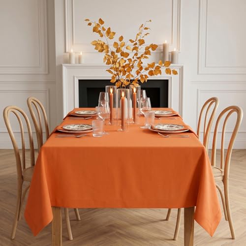 Solino Home 100% Pure Linen Tablecloth Orange Rectangular, Fete 60 x 108 in - Table Cloth For Fall, Halloween & Thanksgiving Dining, Home Decor, Indoor & Outdoor Use, Gifting, Machine Washable. Fete