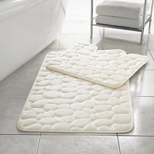 Pebbles Non- Slip Memory Foam Bath Mat / Toilet Mat Set Pebbles Non- Slip Cream