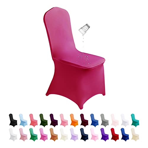 SuperO Waterproof Spandex Chair Cover 12PCS, Stretch Dining Chair Covers, Polyester Outdoor Chair Covers, Protector Stretch Chair Cover for Party Universal, Banquet, Wedding Event, Hotel(Fuchsia)