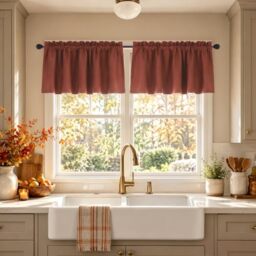 Mrs.Naturall Terracotta Valance Curtains for Kitchen Window, Boho Farmhouse Rustic Thermal Insulated Western Valances for Bedroom Living Room, Rust Colored