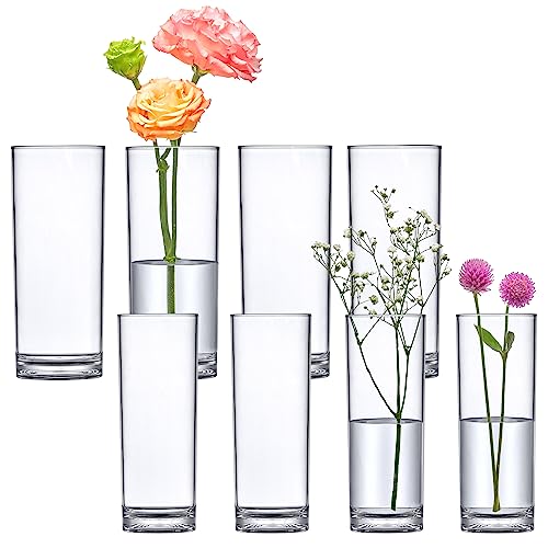 "Amazing Abby - Vase Viola Minuto - Acrylic Cylinder Vases (8-Piece Set), Plastic Cylindrical Flower Vases for Wedding Centerpieces, Home Decorations, Office Ornaments, Shatter-Proof, 6"" + 7"" (H)"