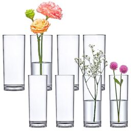 "Amazing Abby - Vase Viola Minuto - Acrylic Cylinder Vases (8-Piece Set), Plastic Cylindrical Flower Vases for Wedding Centerpieces, Home Decorations, Office Ornaments, Shatter-Proof, 6"" + 7"" (H)"