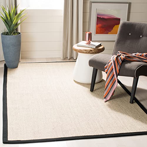 SAFAVIEH Natural Fiber Rug for Living Room, Dining Room, Bedroom - Natural Fiber Collection, Short Pile, in Natural and Black, 122 X 122 cm