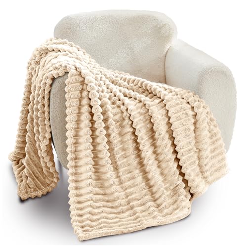 GC GAVENO CAVAILIA Fleece Throw Blanket - Soft Fluffy Throws For Sofas, Bed, Settee, Couch - Extra Warm Large Blanket Throw - Easycare, Anti Allergic - Double 150x200 Cm - Cream