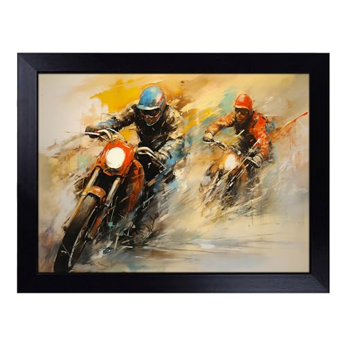 Lap Tray with Bean Bag Cushion, Motorbike Gestural - Handmade in the UK, Raised Wooden Edge, Padded Cushion, Heat-Resistant Wipe-Clean Surface, for Meals, Laptops and Crafts