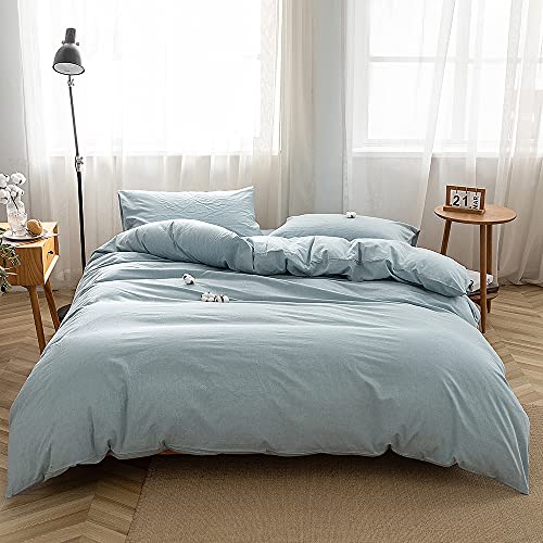 FACE TWO FACE Bedding Duvet Cover Set100% Washed Cotton Duvet Cover Linen Like Textured Breathable Durable Soft Comfy (California King, Light Blue)