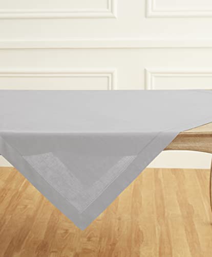 Solino Home 100% Pure Linen Table Cloth, Throw Grey Hemstitch, 52 x 52 in - Classic Hemstitch Table Throw For Dining, Home Decor, Table Setting, Indoor & Outdoor Use, Parties, Gifting, Machine Washable