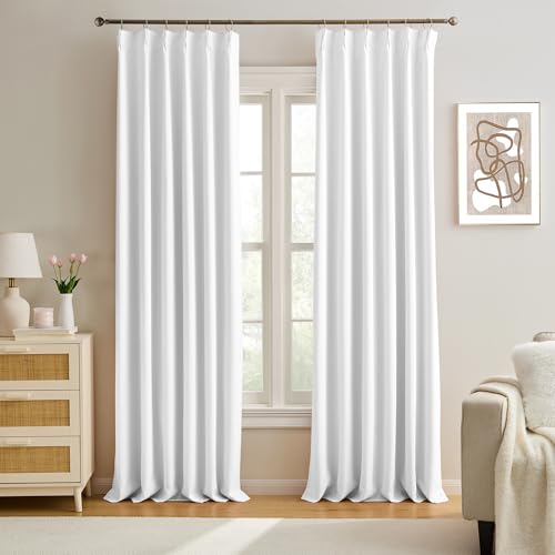 "KEQIAOSUOCAI White Blackout Curtains 104 Inches Long, Custom Made Pinch Pleated Memory Trained Window Curtain Panels Drapery for Office Living Room, 40"" W x 104"" L, Set of 2"