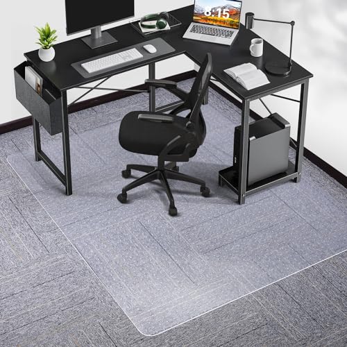 "Chair Mat for Carpet, SALLOUS 46"" x 60"" Office Chair Mat for Carpeted Floors, Gaming Chair Mat with Grips, Floor Protector Computer Desk Chair Mat for Home Office (Clear, T-Shape)"