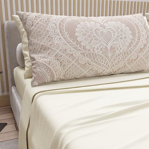 PETTI Artigiani Italiani - Cotton Sheets with Pillowcases in Digital Print, Single Sheet, 321 Cream Pattern Bedding Set, 100% Made in Italy