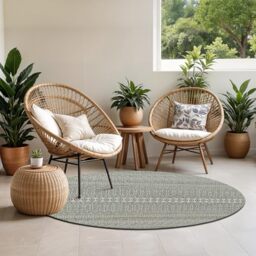 Livabliss Mimi Motril Indoor Outdoor Round, Boho – 160 cm, Green & Ivory