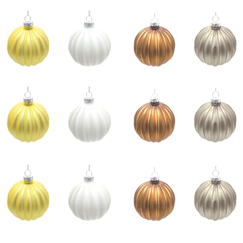 12Pcs/80mm Glass Baubles Christmas Tree Balls Spheres Hanging Ornaments Set Assorted Designs Xmas Tree Decorations