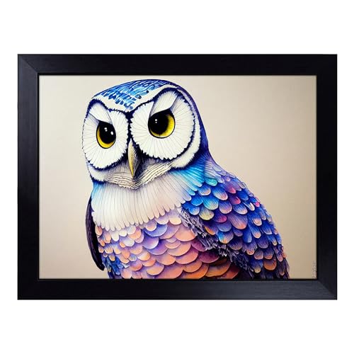 Lap Tray with Bean Bag Cushion, Barn Owl Watercolour - Handmade in the UK, Raised Wooden Edge, Padded Cushion, Heat-Resistant Wipe-Clean Surface, for Meals, Laptops and Crafts