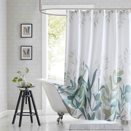 "BESTRIPES 90 Inch Fabric Shower Curtain, Extra Long Sage Green Plant Botanical Eucalyptus Leaves Print Shower Curtains for Bathroom, 72"" W x 90"" H"