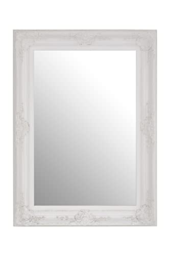 Premier Housewares Wall Mirror/Mirrors For Garden/Bathroom/Living Room With Carving Rectangular Frame/White Finish Wall Mounted Mirrors W83 X D8 X H113cm.