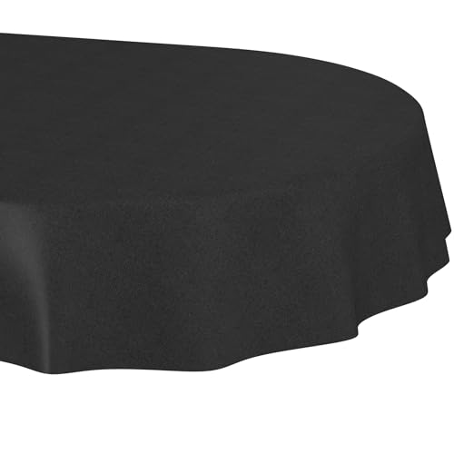 ANRO Washable Tablecloth Anthracite Linen Look Oval 160 x 140 cm - Weatherproof Garden Tablecloth - Coated Fabric Table Linen - Dirt & Water-Repellent - Easy Care