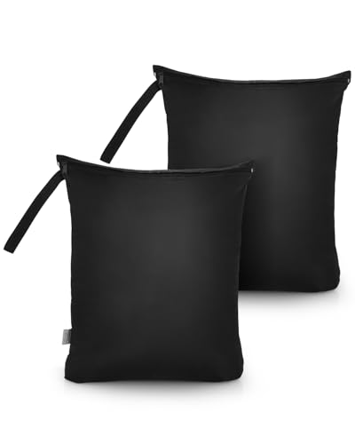 OTraki Wet Dry Waterproof Laundry Bag, Travel Swimming Nappy Cloth, Reusable Hanging Zipper Organizer for Swimsuit Gym Beach Towel 2 Pack (16 x 20 inch)