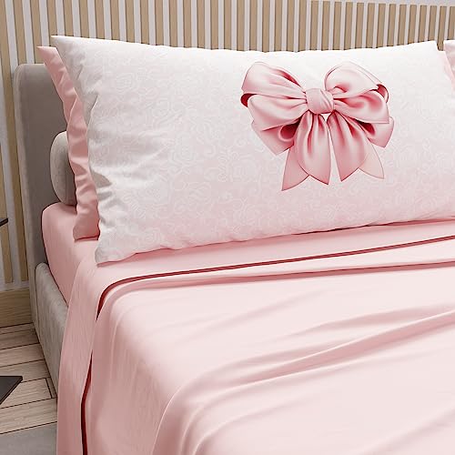 PETTI Artigiani Italiani - Cotton Sheets with Pillowcases in Digital Print, for Single Bed, Complete Top and Bottom Sheet with Corners, Pink, 100% Made in Italy