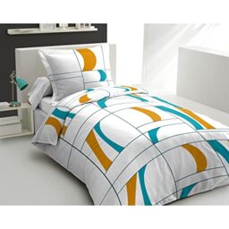 Home Linge Passion - Duvet Cover - 2 Pieces - 100% Cotton - 57 Thread Count - 1 Person - 140 x 200 cm - Atoll Turquoise-Orange
