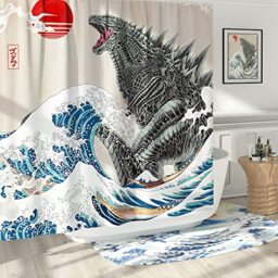 "DESIHOM Funny Tall Shower Curtain Set, Fun Anime Monster Shower Curtains for Bathroom Cool Asian Japanese Bathroom Decor Polyester Fabric-72"" x 78"""