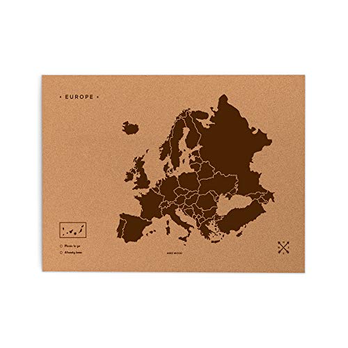 Miss Wood Woody Map L – Map of the World Cork with Design Europe, Brown
