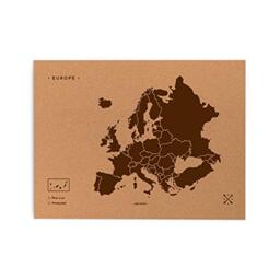 Miss Wood Woody Map L – Map of the World Cork with Design Europe, Brown