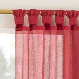 "No. 918 Margaret 2-Pack Holiday Twist Tab Crushed Texture Sheer Tab Top Curtain Panel Pair, 51"" x 63"", Holiday Red"