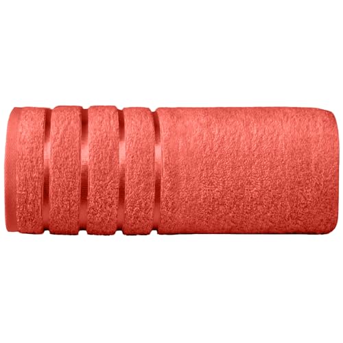 Elegant Comfort 100% Turkish Cotton 4 Lines Viscose Stripe Jumbo Bath Towel - Hotel Spa Quality Extra Large 35 x 70 Inch Bath Towel Ultra Soft, Super Absorbent Quick Dry Large Bath Towel, Coral