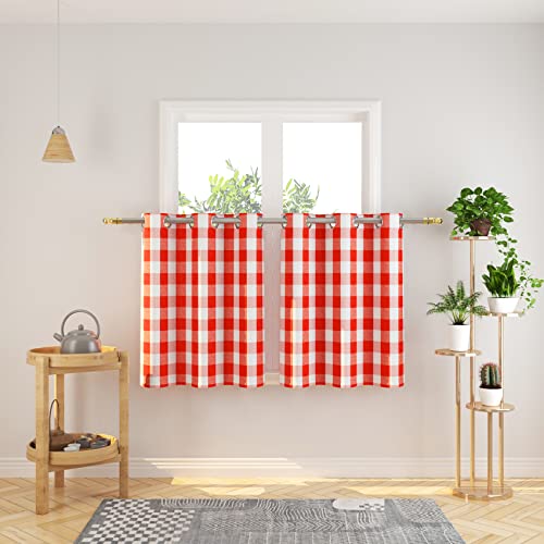 NATUS WEAVER Tier Curtains 30 inches Long Buffalo Check Gingham Plaid Kitchen Window Curtain Panels Bathroom Grommet Top Window Treatment 2 Panels Red and White