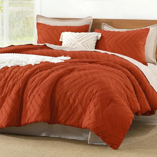 Litanika Comforter King Size Set, Burnt Orange Boho Fall Lightweight Bedding Comforters & Sets for King Bed, 3 Pieces Chevron Tufted Bed Set