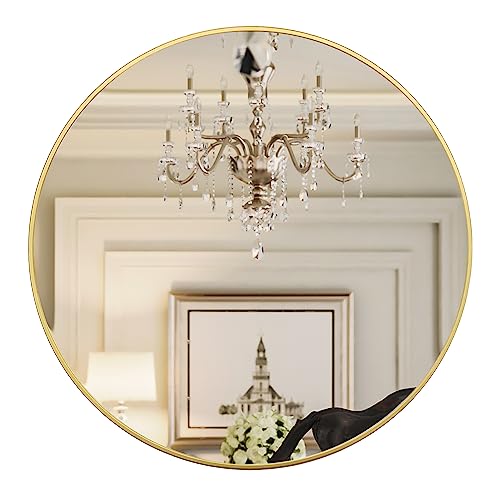 Growsun Large Wall Metal Frame Round Mirror (24 inch, Gold Frame)