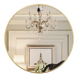 Growsun Large Wall Metal Frame Round Mirror (24 inch, Gold Frame)