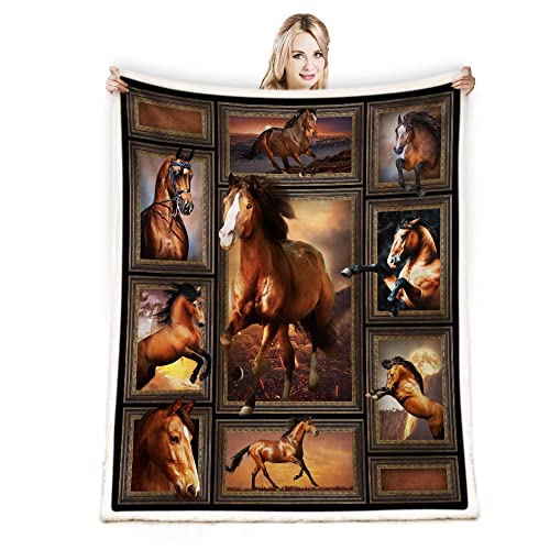 "Juirnost Cozy Horse Print Throw Blanket for Girls - Warm & Comfy, 50""x60"" Western Horse Blanket"