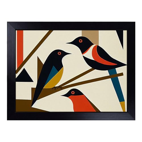 Lap Tray with Bean Bag Cushion, Magpie Bird Bauhaus - Handmade in the UK, Raised Wooden Edge, Padded Cushion, Heat-Resistant Wipe-Clean Surface, for Meals, Laptops and Crafts