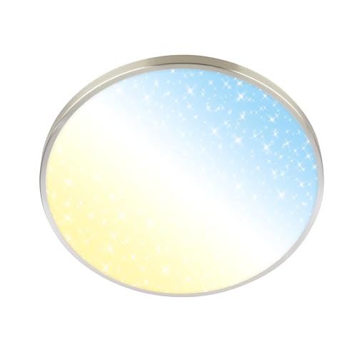 Briloner - LED Ceiling Light with Remote Control, Dimmable, CCT, Decorative Cover, Starry Sky, LED Light, Ceiling Lights for Living Room, Ceiling Lights Bedroom, 38 X 6.5 cm, Brushed Nickel