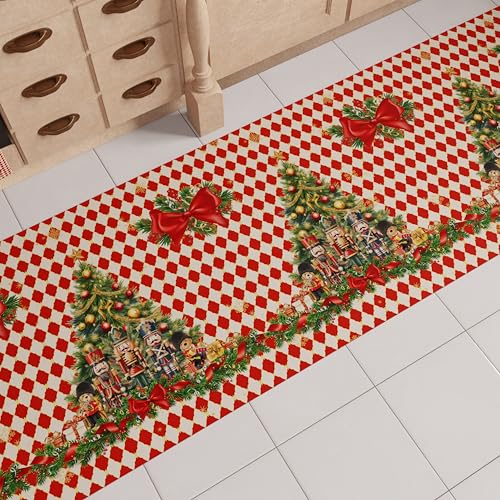 PETTI Artigiani Italiani - Christmas Kitchen Rug, Christmas Kitchen Runner, Non-Slip and Washable Christmas Kitchen Rug, 52x480 cm Red Nutcracker Christmas Rug, Made in Italy