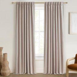 "Thick Linen Blackout Curtains 105 Inches Long 2 Panels Set, Custom Length Heat/Draft Blocking Back Tab&Pinch Pleated Neutral Large Window Drapes for Office at Home Living Room Bedroom, W40""xL105"""