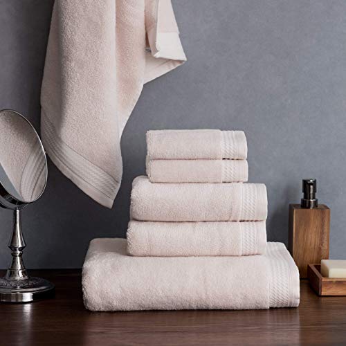Welhome Madison Towels Set - 6 Pieces - Innovative Soft Hygro-Cotton Technology - 2 Bath Towels 2 Hand Towels 2 Washcloths - Quick Dry and Lightweight - Highly Absorbent and Durable - Blush Pink